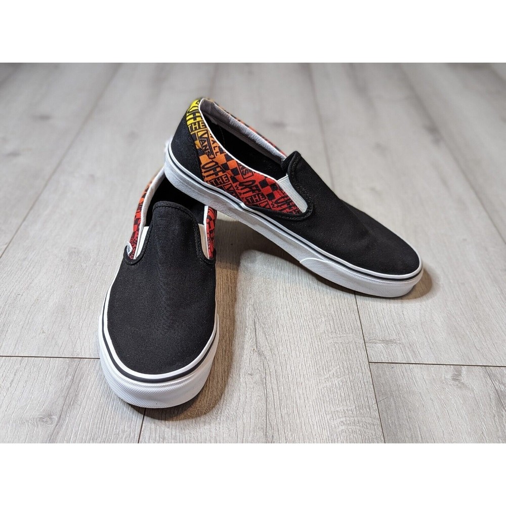 Vans 721356 Classic Slip On Logo Flame Black Sneakers Men's Sz 11.5